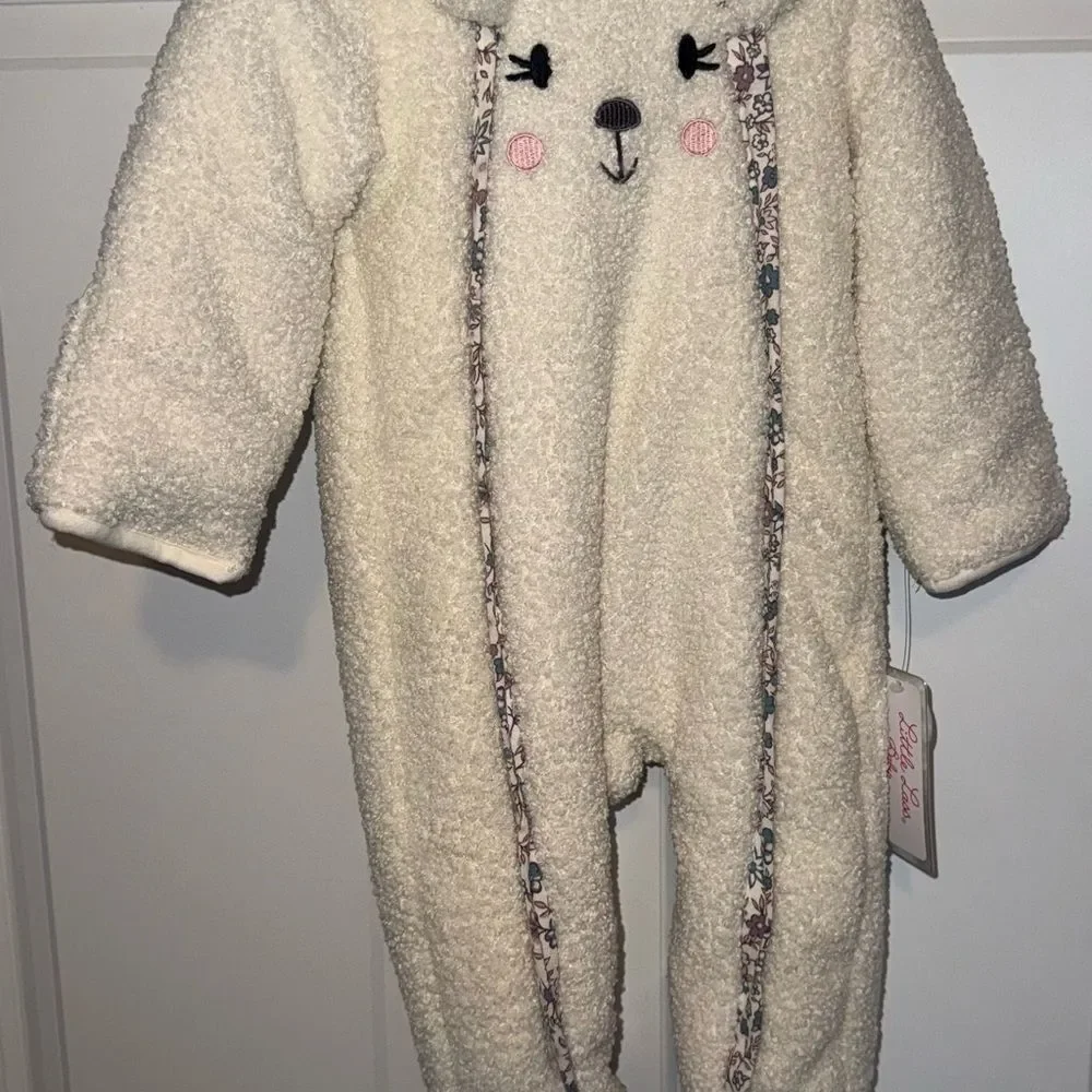 Brand New Little Lass Cozy Cream Bear Hooded Kids One Piece